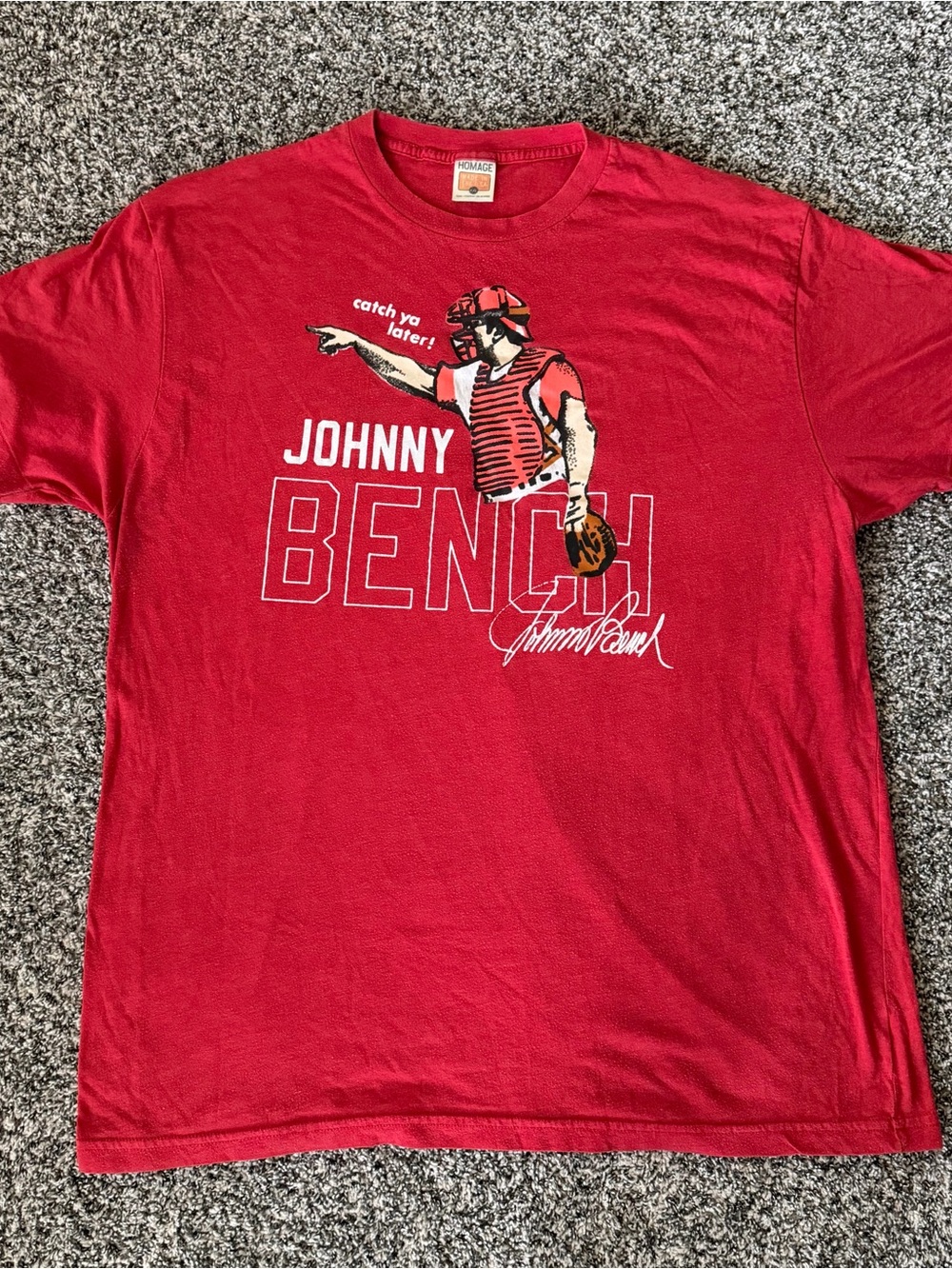 Homage Johnny Bench T Shirt Men’s XXL Cincinnati Reds Catch Ya Later MLB Red Tee